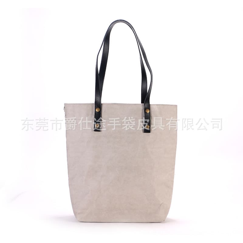 European and American stylish kraft paper handbag, washable kraft paper shoulder bag, grey eco-friendly kraft paper shoulder bag