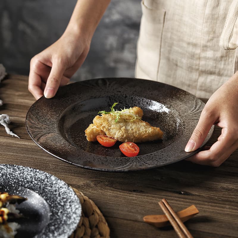 Japanese Style Ceramic Deep Bowl Plate for Hotel And Restaurant Large Size Round Bowl Dishware for Soup And Main Course
