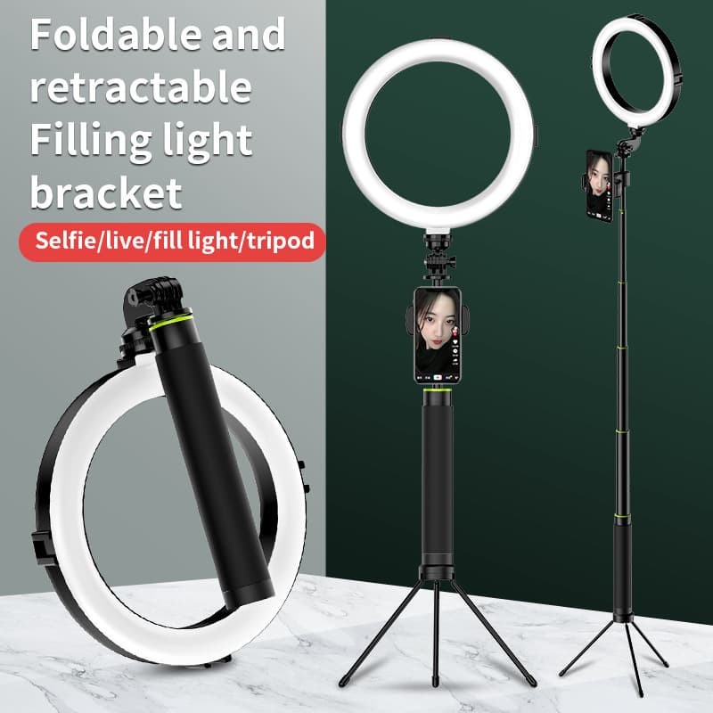 Factory Direct Sturdy Multi-functional Retractable Phone Stand for Live Shooting with Ring Beauty Fill Light