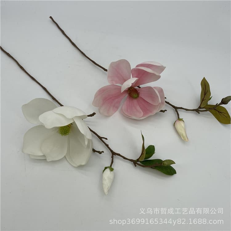 Simulated White Magnolia Single Stem Artificial Flower Silk Flower for Living Room Bedroom Coffee Table Decoration Pink Magnolia Silk Flower