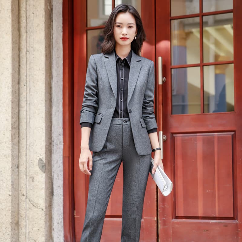 Gray Blazer for Women 2020 New Spring/Autumn Long Sleeve Slim Fit Business Formal Career Small Blazer Suit