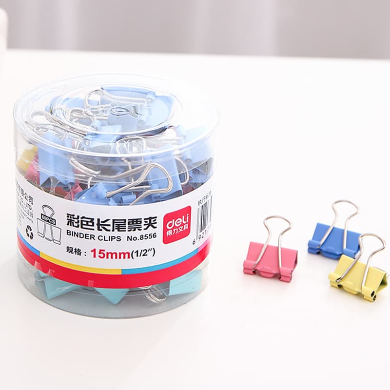 Deli 8556 15mm Color Long Tail Clips 6# Document Clips No. 6 Phoenix Tail Clips Metal Clips Bucket of 60