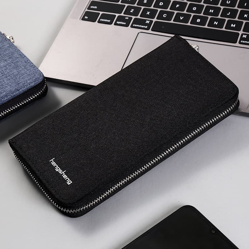 Men's durable multi-card slot canvas clutch, business and stylish, with a mobile phone compartment, trendy brand clutch.