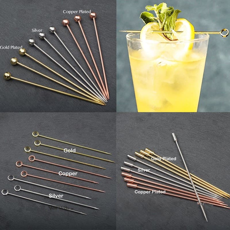 Cross-border 304 stainless steel cocktail pin for fruit drinks, wine, fruit picks, olive bartending bar wine needle decoration