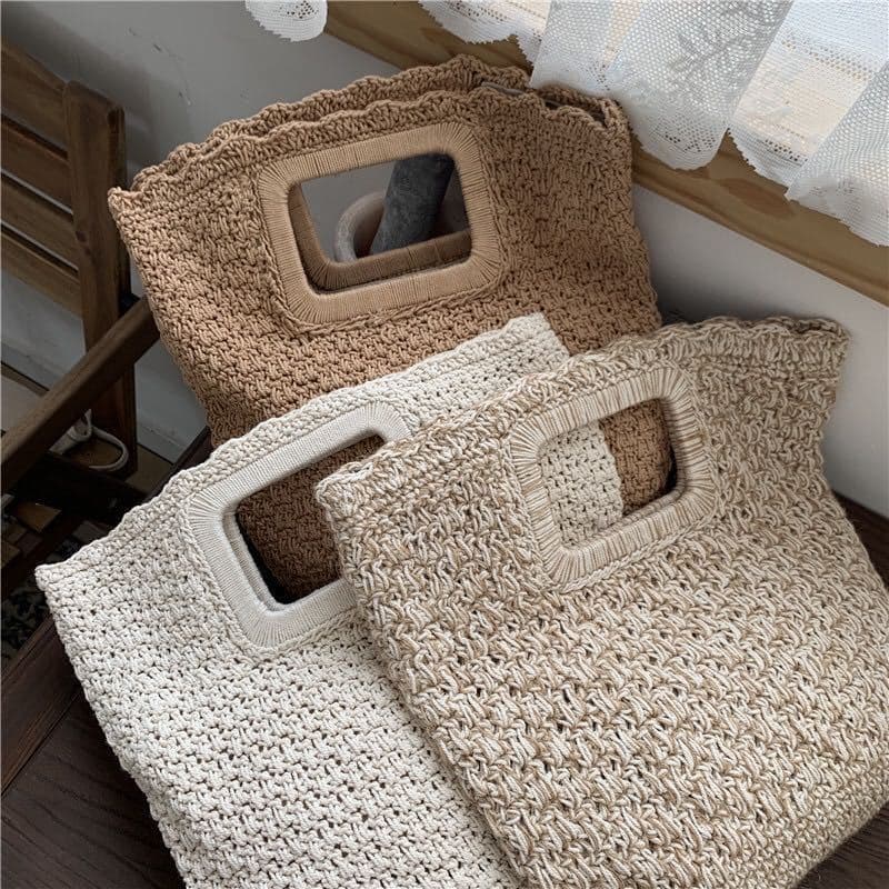 Niche Design Retro Vacation Style Simple Handmade Woven Bag Versatile Texture Solid Color Magnetic Clasp Hand Straw Bag