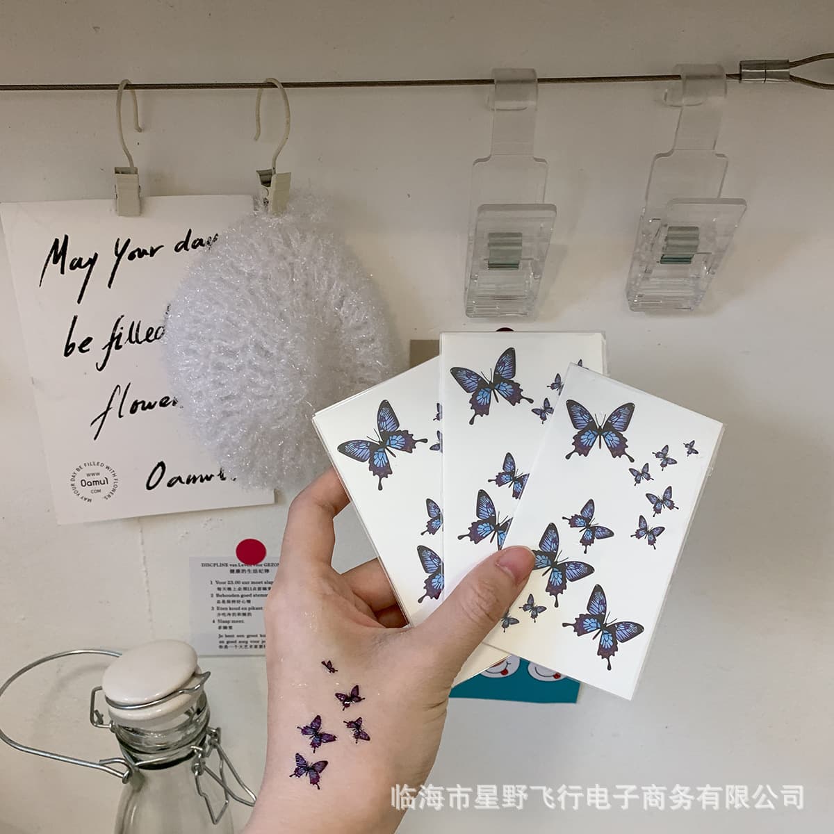 Men and women tattoo blue butterfly collarbone tattoo stickers waterproof and long-lasting simulation 3D small fresh tattoo stickers