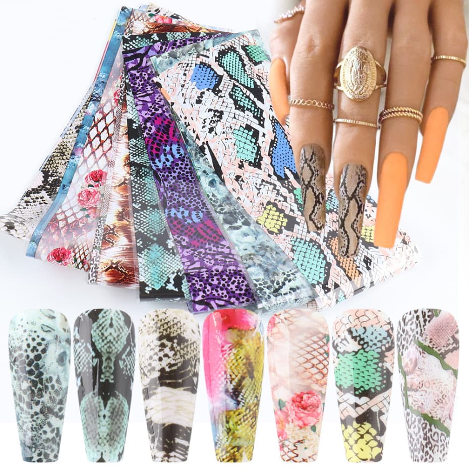 Cross-border Hot Selling Nail Stickers Ins Retro Abstract Snake Element Starry Sky Heat Transfer Nail Art Stickers