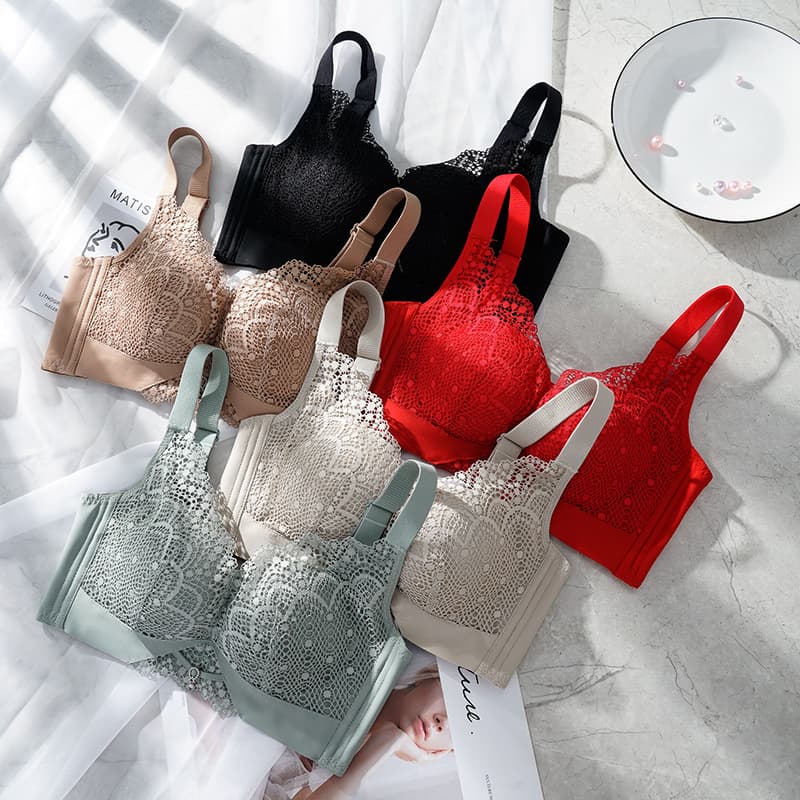 Natural Latex Lace Bra Best Seller Women's Bra Push Up Anti-Sagging Wirefree Bra Set Genuine