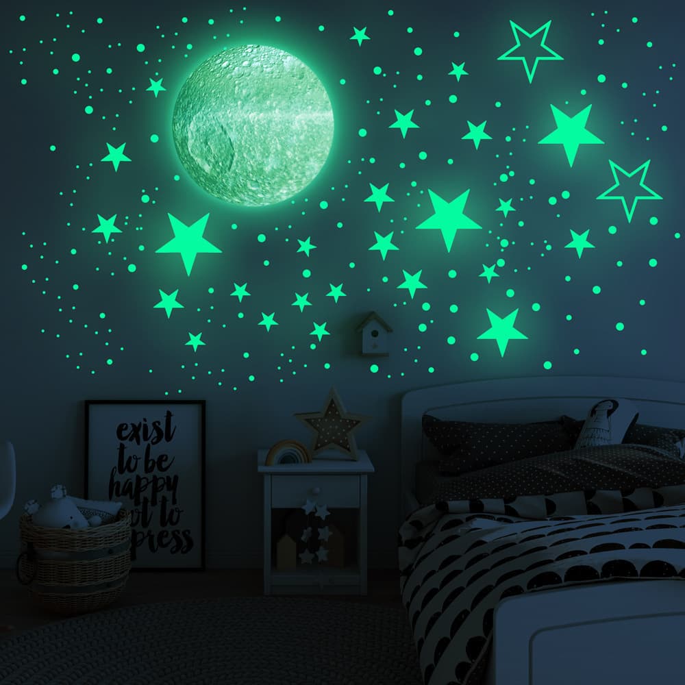 HZY Glow-in-the-Dark Planet Star Series Wall Stickers - 166 Stars + 30cm Planet, Kids Room Decorative Wall Stickers