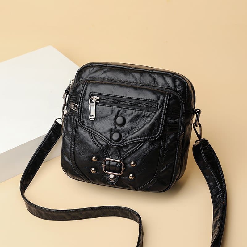 Fashionable retro washed leather women's bag 2020 new soft leather women's shoulder crossbody bag small square bag middle-aged mother bag