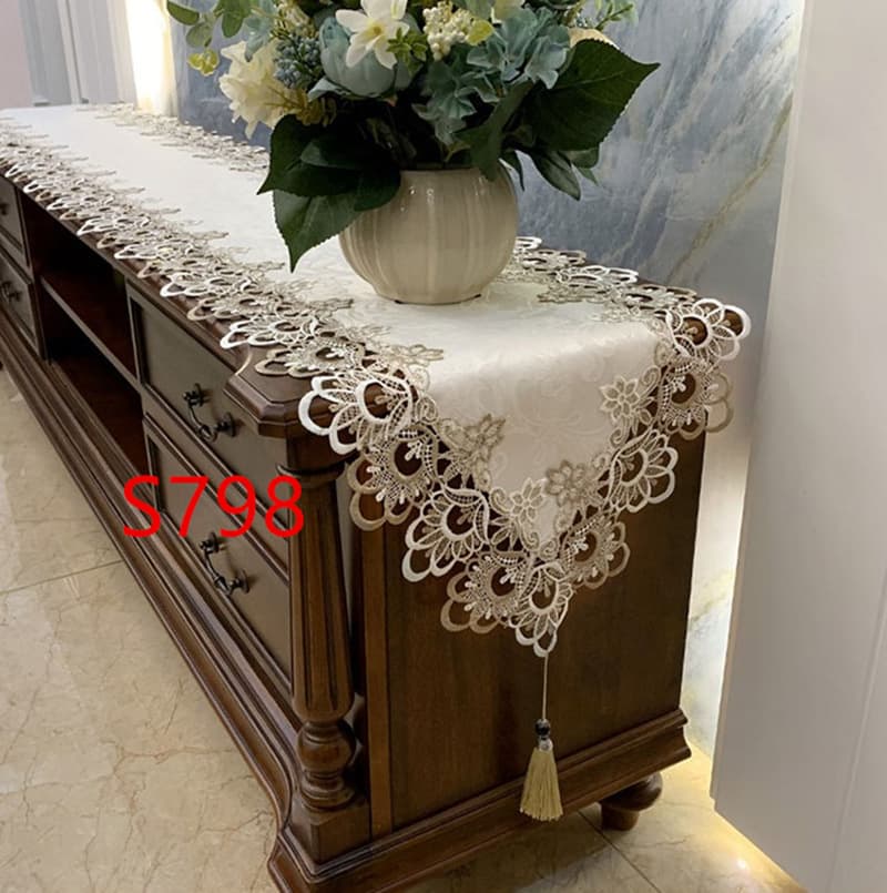 New European Style Embroidered Dining Table Runner Lace Table Cloth TV Cabinet Cover Dust Cover Bed Runner
