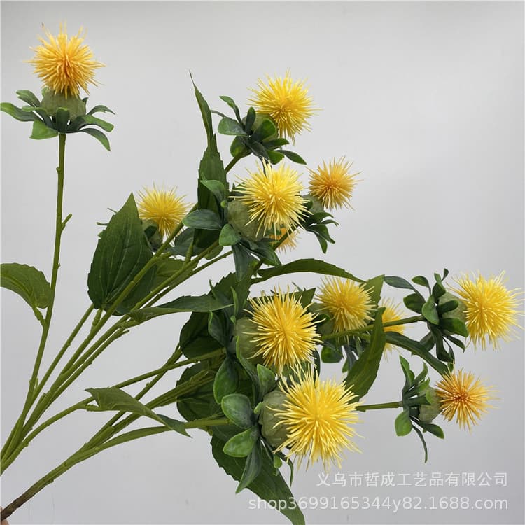 European style small fresh handmade floral fake silk flower plush flower wedding floral simulation flocked sea urchin flower thorn ball flower