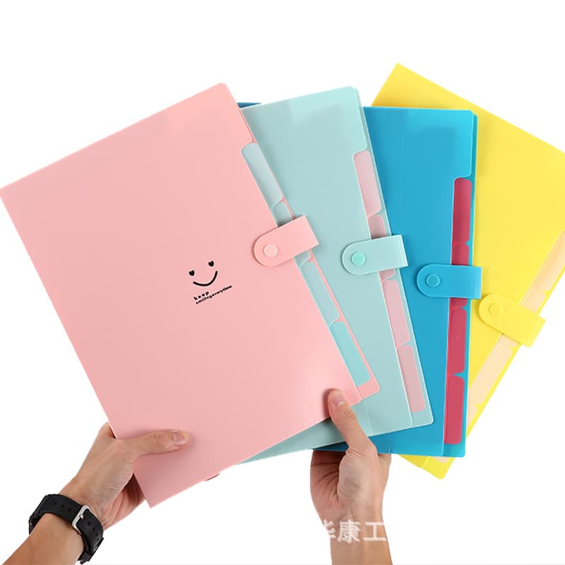 Candy Color Accordion File Folder 5-Slot Smile Multi-Layer Document Organizer A4 Exam Paper Storage Bag PP File Pouch 12-Layer Accordion Folder
