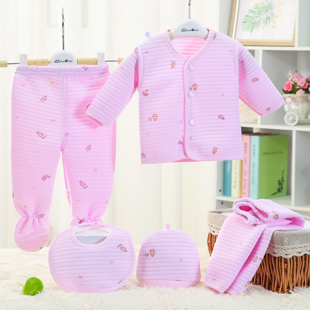 Baby Quilted Warm 5-Piece Set Infant Warm Set Baby Spring Autumn Winter New 0-3 Months