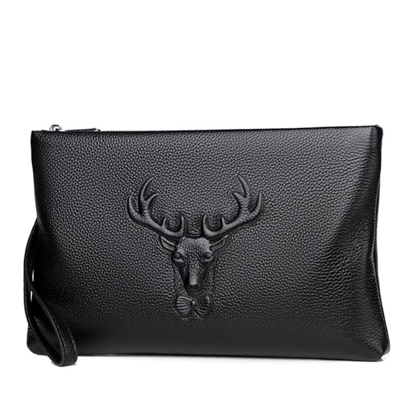 Cross-border Men's Genuine Leather Envelope Clutch Bag Casual Business Handbag Elk Print Handheld Wallet with Card Slots