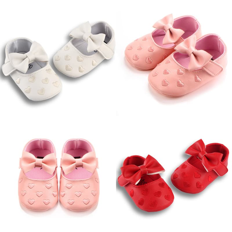 【9.9 Clearance】K22 Baby PU Heart Pre-Walking Shoes with Bow Tie Princess Shoes for Infants