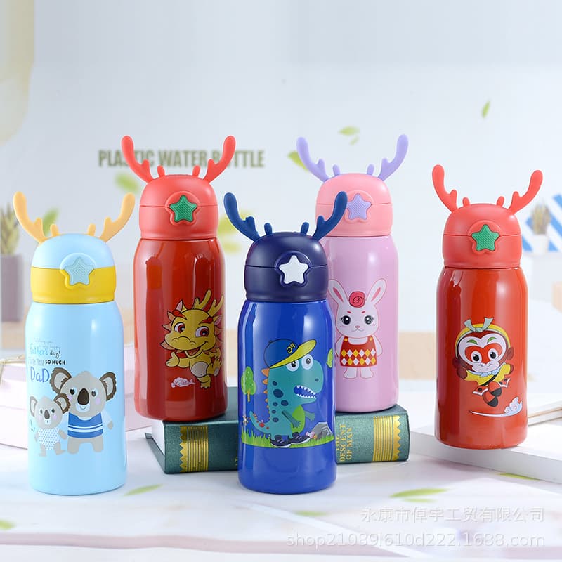 304 Stainless Steel Insulated Cup, Kids Bottle, Cartoon Water Cup, Three-Lid Kids Water Bottle