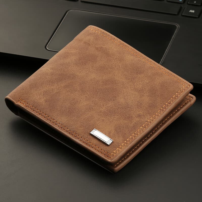 Short Wallet Men's Wallet with Zipper, Pebbled Leather, Fashionable Vintage European and American Style