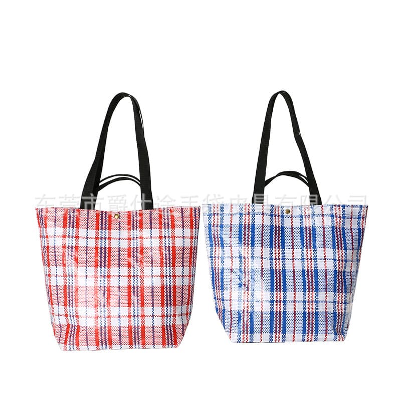 Korean-style Waterproof Handwoven Shoulder Bag, Red Check Snake Skin Material Shopping Bag, Custom-made Woven Bag
