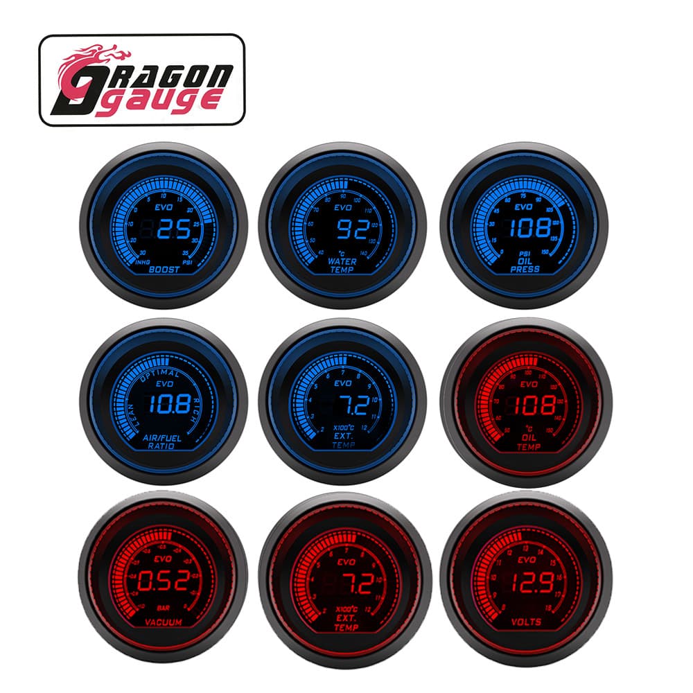 Car Modification Dual-Color Boost Gauge Oil Temperature Water Temperature Voltage Air-Fuel Ratio Gauge Automotive Accessories