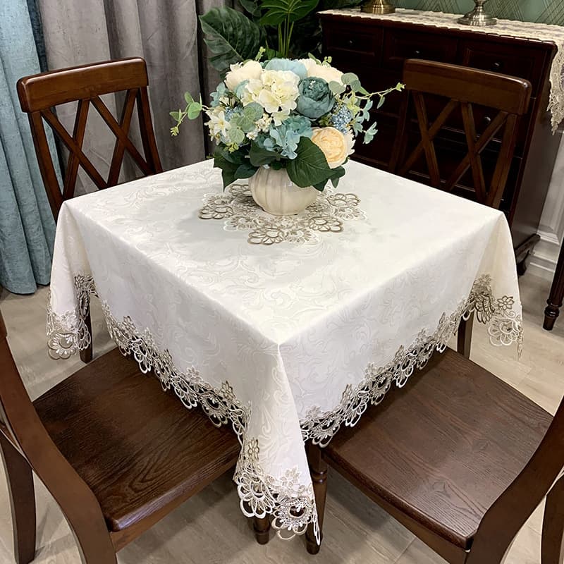 Square Tablecloth European Lace Fabric for Tea Table, Mahjong Table, Square Dining Table, and Desk Cover