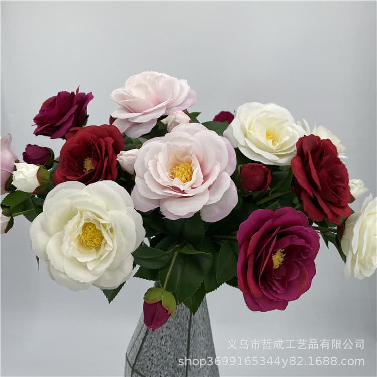 Single Stem Artificial Camellia for Table Decor, Tea Rose Bouquet, Silk Flower Arrangement