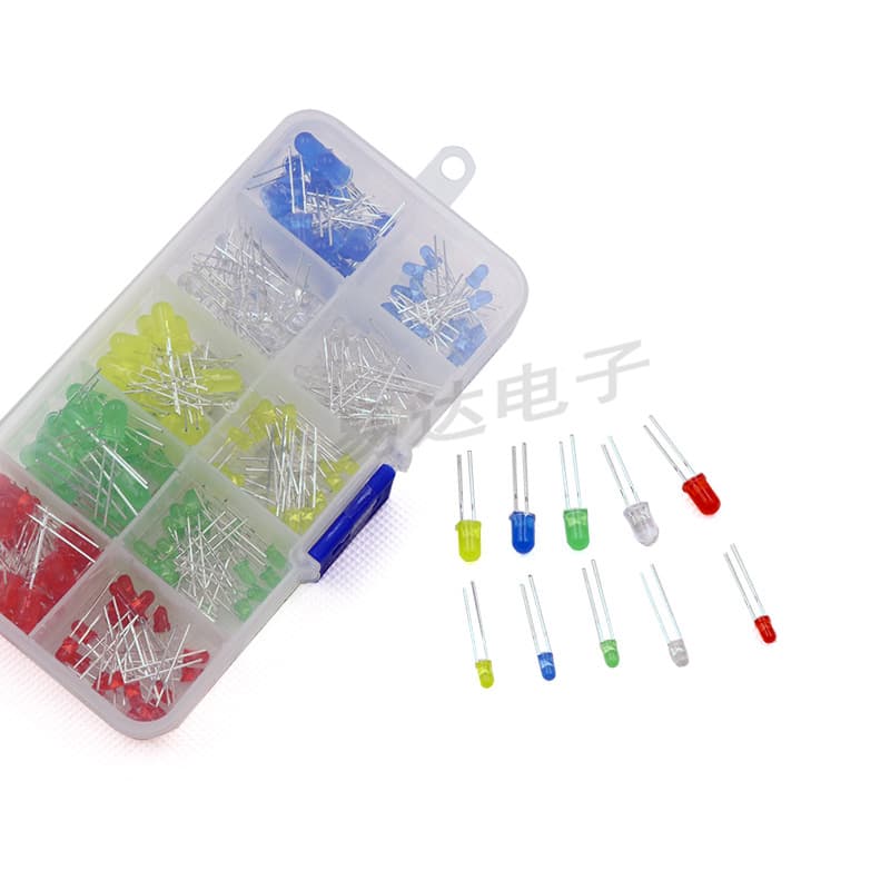 Boxed LED Beads 3mm 5mm 5 Colors Total 200 Pieces Red Green Blue Yellow White Light LED Elements Box Electronic Components
