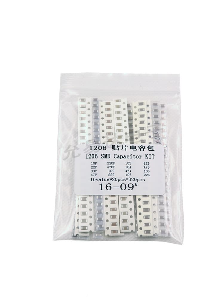 1206 SMD Capacitor Assortment Component Kit Sample Pack Common 16 Types, 20 Each, Total 320 Pieces 10P-22UF