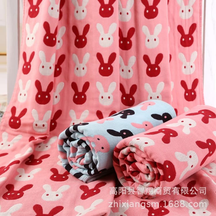 Zhiyang gauze towel quick-dry 4-layer rabbit bath towel, adult and children's versions, factory price wholesale, fast-dry cotton gauze