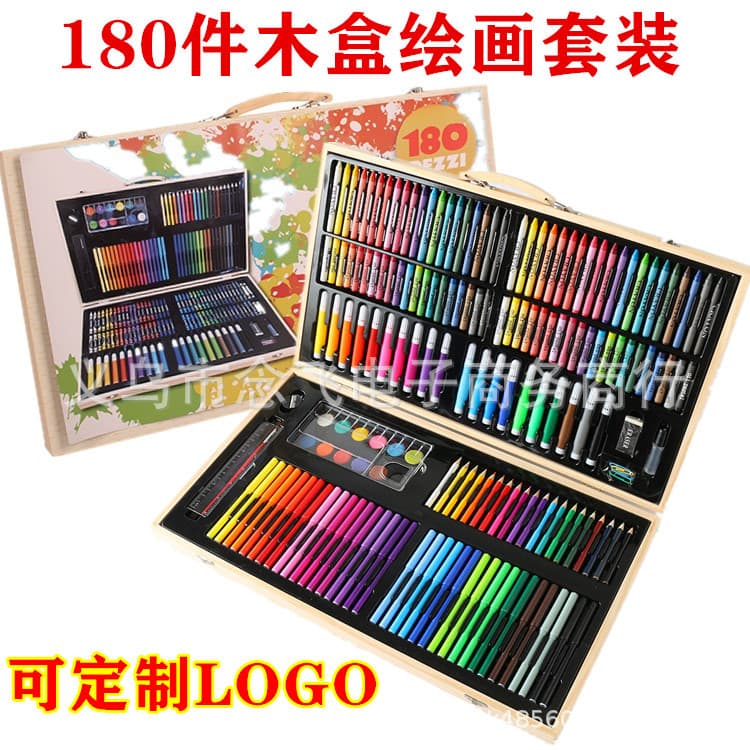 180-Piece Wooden Box Art Brush Set Watercolor Pens Crayons Graffiti Drawing Art Supplies Children's Gift Wholesale
