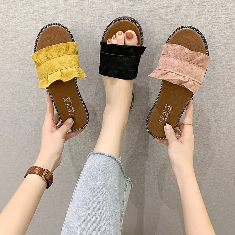Spring and Summer New Korean Style Lace Flat Sandals Casual Women's Flat Beach Shoes