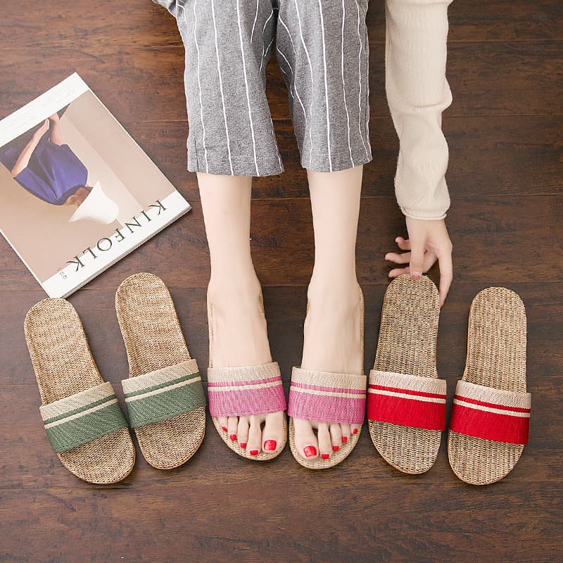 Spring Autumn Couple Linen Slippers Women Summer Indoor Home Bathroom Soft Bottom Men Office Outdoor Cool Slippers