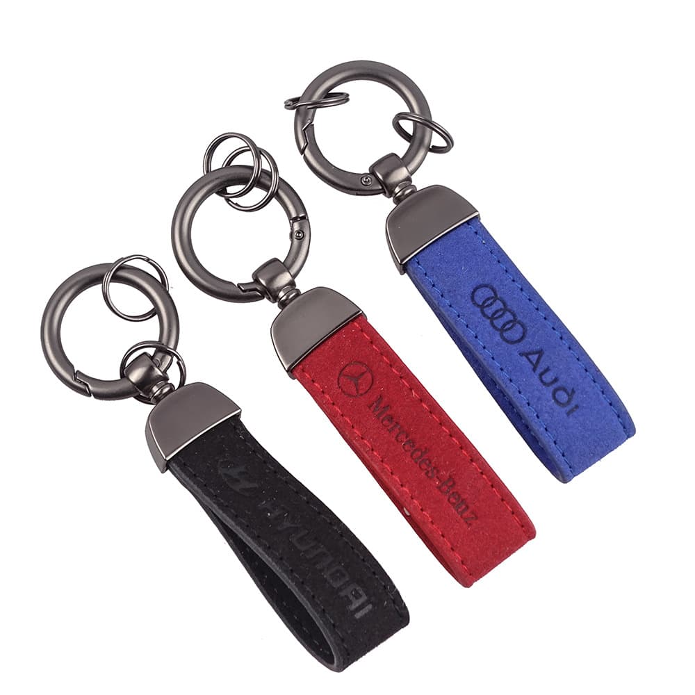 Suede Keychain with Embossed Car Logo