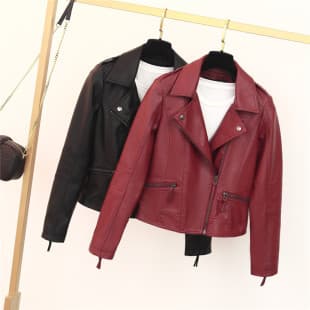 2023 Spring Women's Leather Jacket, Lapel PU Washed Leather Motorcycle Short Coat, Drop Shipping Available