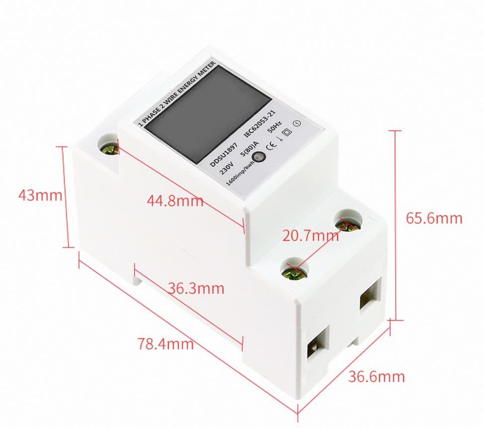 DDSU1897 Smart Home Electricity Meter, Electronic Single-Phase 220V Rail-Mounted Miniature Digital Display Air Conditioner Energy Meter