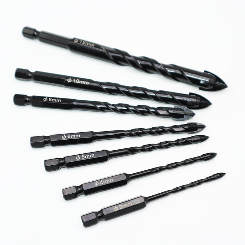 Hex Shank Extended Cross Cutter Head Ceramic Glass Drill Bit, Four-Flute Alloy Cutter Head, Heavy-Duty Drill for Iron and Stainless Steel