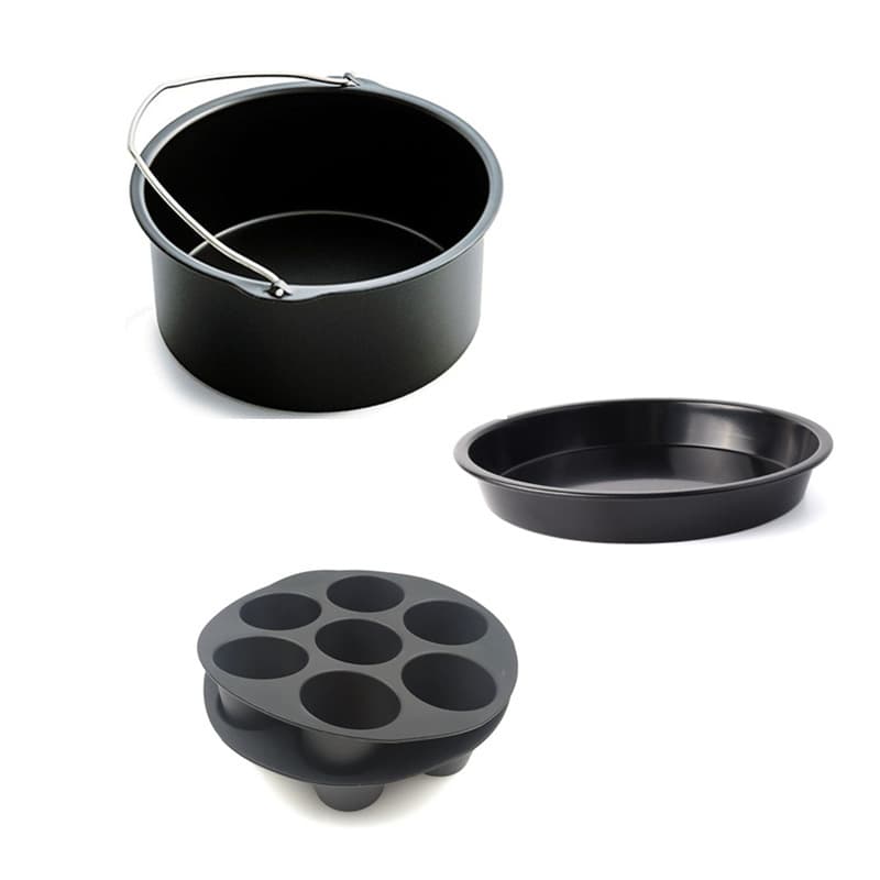 Air Fryer Accessories Baking 3-Piece Set Portable Cake Basket Pizza Baking Tray 7-Hole Cake Mold Set