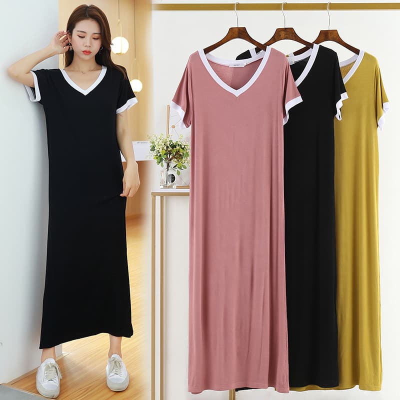 Plus Size Summer New Plus Size Modal Cotton Long Dress Women's Loose Slim Ankle Casual Dress Over Knee Korean Style Maxi Dress