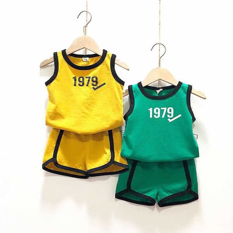 Boys summer suit 2019 new fashionable baby children's clothing female handsome pure cotton 3 sleeveless 4 vest 5 shorts 6 years old