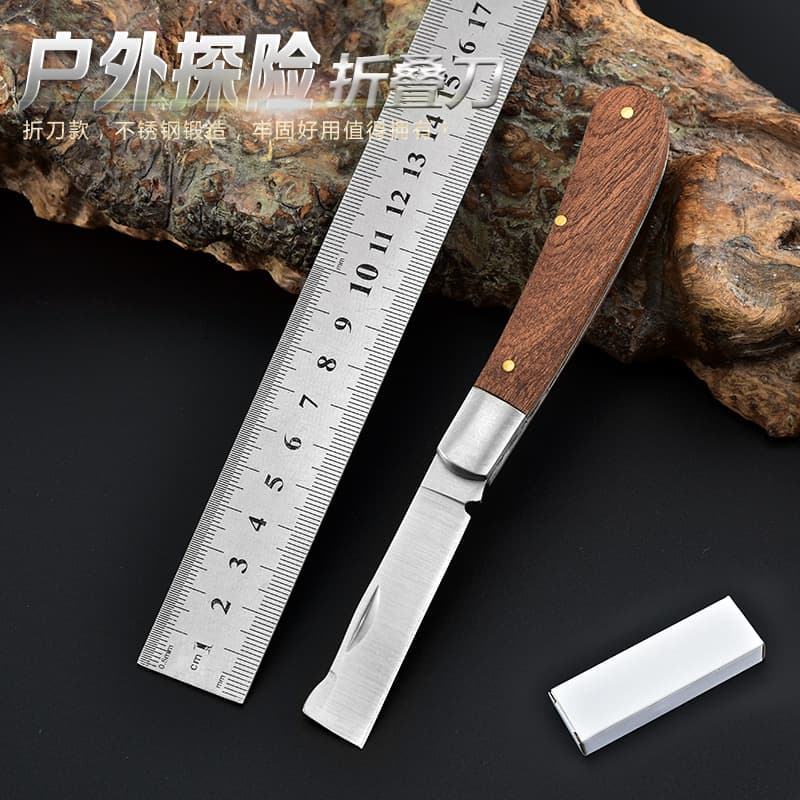 Pear Wood Electrician Knife Solid Wood Folding Knife Outdoor Fruit Folding Portable Self-defense