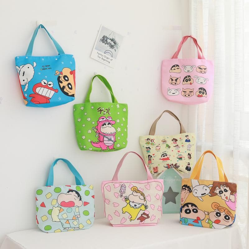 Versatile Little Cute Cartoon Canvas Lunch Box Bag Student Bento Bag Zipper Handbag Small Tote