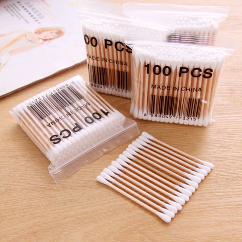 Double-headed wooden stick cotton swab, cotton baseball double-headed ear cleaning cotton swab, makeup remover cotton swab, 100 pcs
