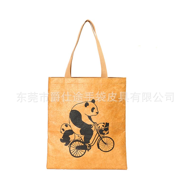 Korean-style Cartoon Tyvek Tote Bag, Brown Crinkled Tyvek Shoulder Bag, Waterproof Tear-resistant Shopping Bag