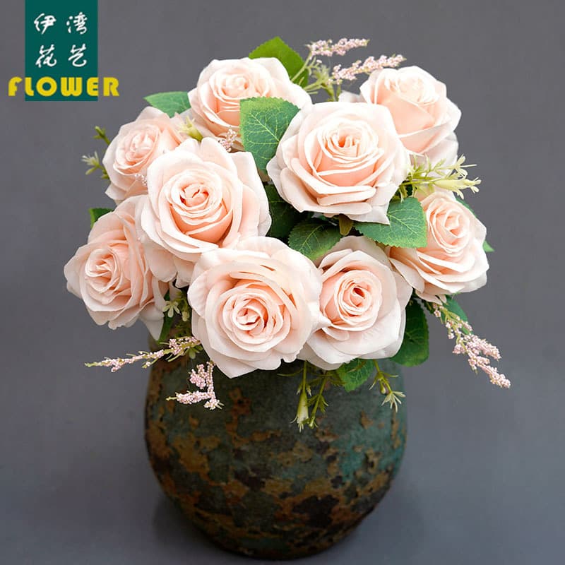Factory direct sales of artificial roses, 9 heads, large bunches, perfect for weddings, floral arrangements, and decorations.