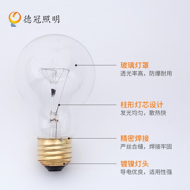 A19/A60 transparent incandescent bulbs, E26 screw base 40W manufacturer direct sales.