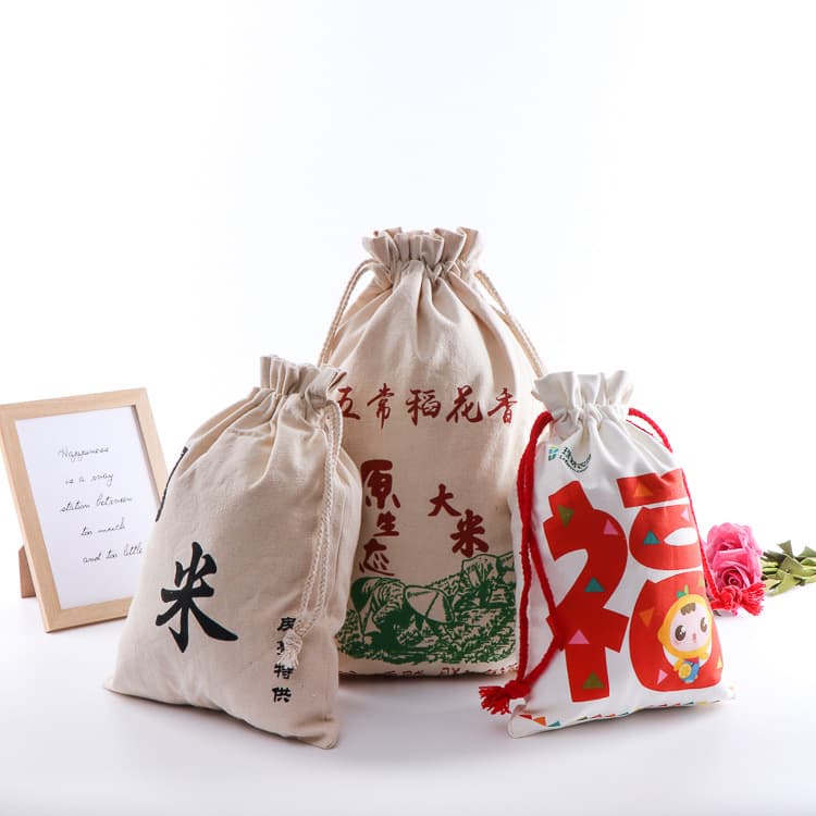 Processing Custom Drawstring Bag Creative Print Backpack Cotton Bag Custom Rice Packaging Canvas Bag Printed Logo