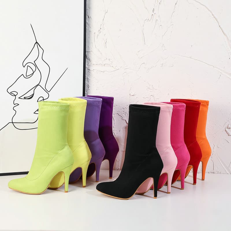 Stretch Ankle Boots for Women High Heel Sock Boots Slim Fit Boots Mid-Calf Boots Stiletto Ultra High Heel New Fall/Winter Slimming Bare Boots