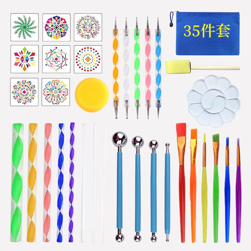 Cross-border Hot-selling 35-Piece Mandala Painting Template with Dotting Tool Set for Tiles, Floors, Wallpaper, Spray Painting
