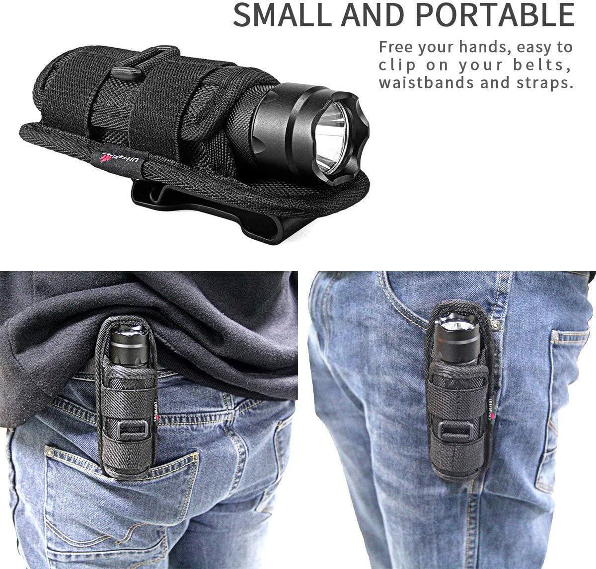 Portable strong-light LED flashlight with nylon cloth cover, 360-degree rotatable waist hanging, can be used for both large and small flashlights