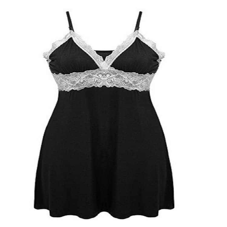 New European and American Hot Style Deep V Mesh See-Through Chemise Comfortable Lace Trim Plus Size Sleepwear Source Wholesale